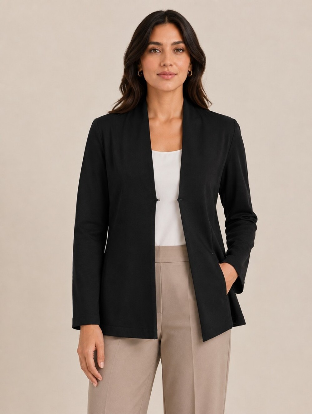 Muriel Dombret Designer Black Open Front Cardigan Jacket 14+ Made in Canada Eco